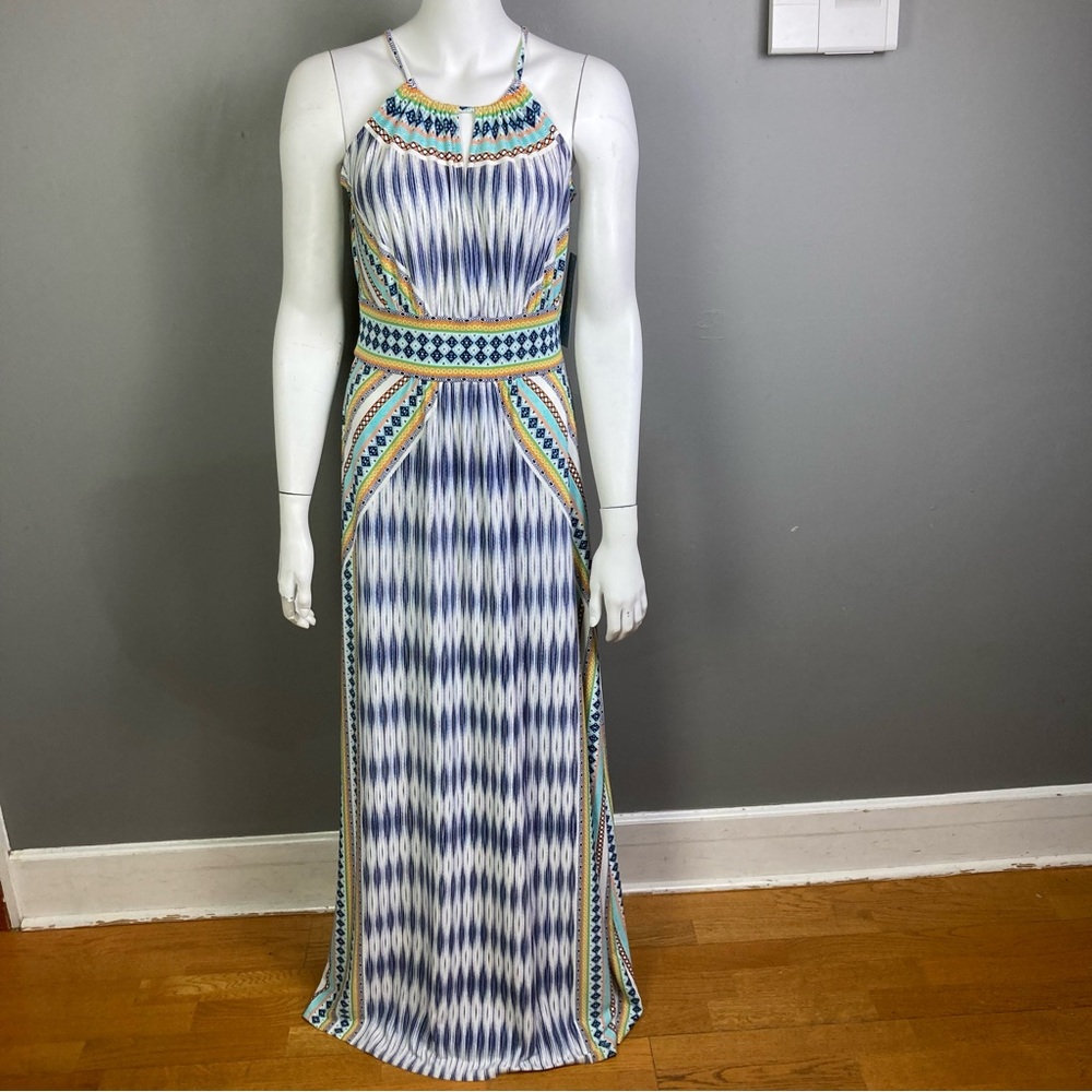 London Times maxi dress size 8 NWT Southwestern halter longline sleek Cleopatra - Picture 5 of 15